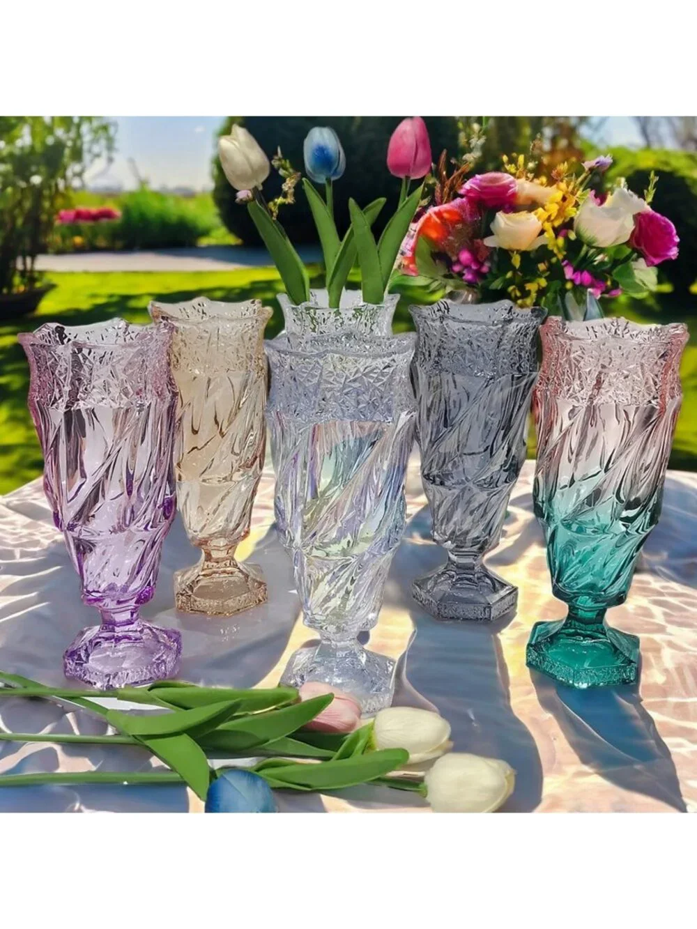 9.5 Inch Green Pink Glass Flower Vase Bohemian Style For Centerpieces Home Dec